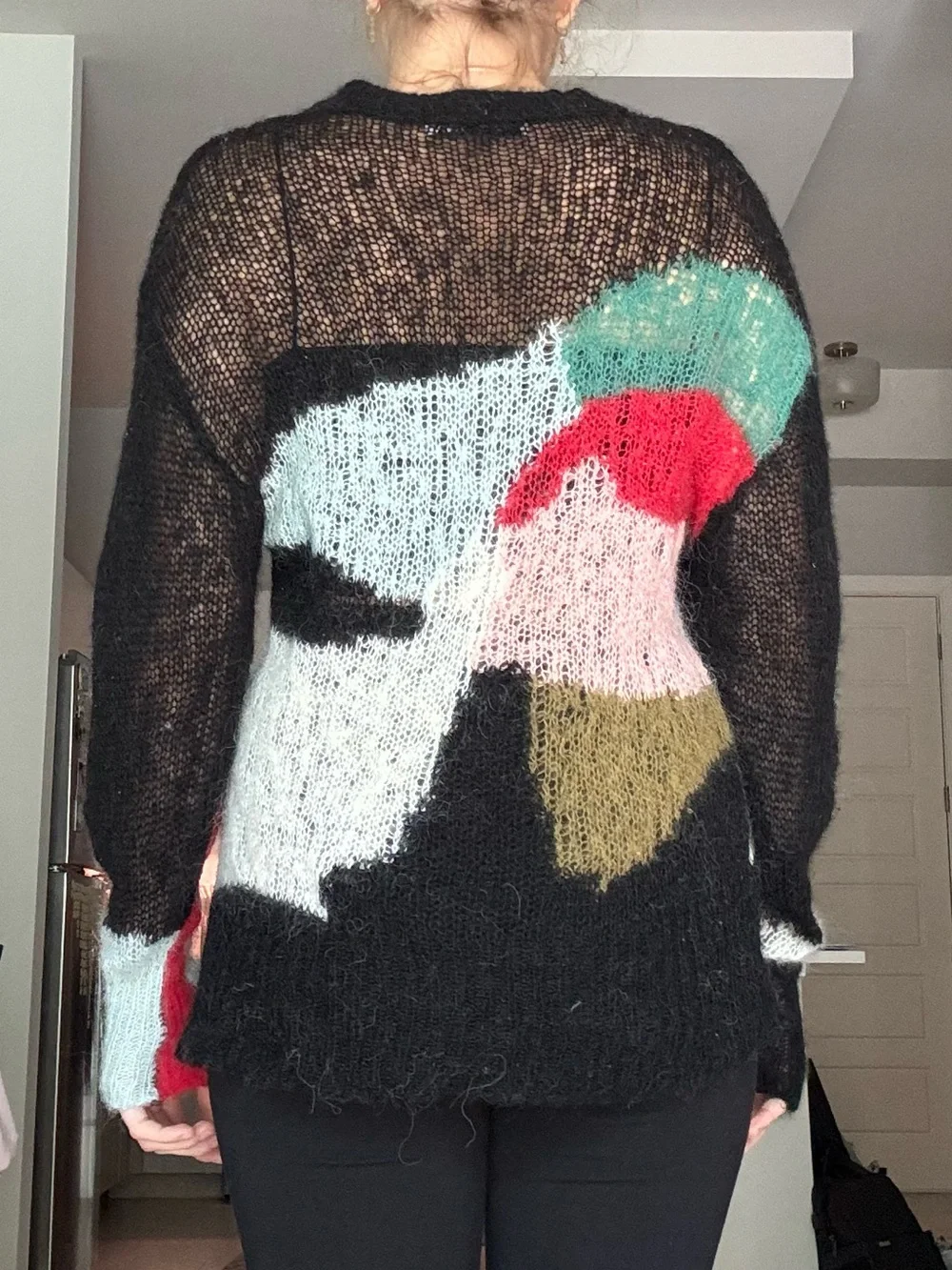 ZARA Black Abstract Colorblock Mohair-Blend Sweater Alpaka Wool - Picture 3 of 4